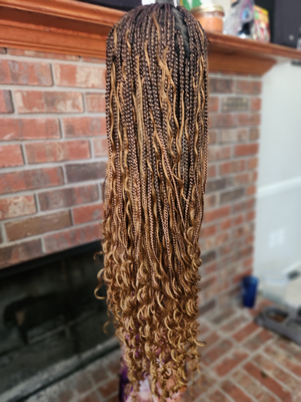 Hand-Braided Long Ombre Box Braids with Honey Blonde Highlights - Full Lace cap - Picture 7 of 7